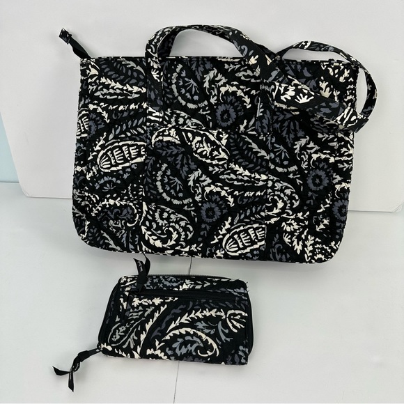 Vera Bradley Paisley Noir Quilted Turlock Tote "Travel Turlock Tote"& Wallet Set - Picture 2 of 14